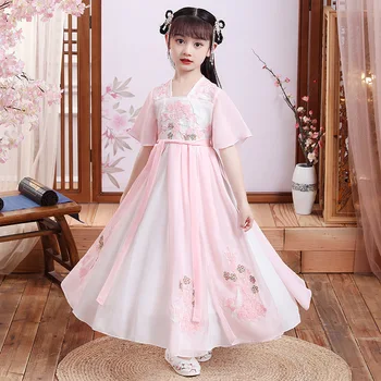 Merginos Hanbok Princesė Suknelė Naujas Vasaros trumparankoviai Senovės Stilius Super Pasakų Ru Sijonas Vaikų Kinų Stiliaus, Rausvos spalvos Suknelė