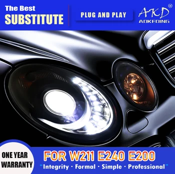 AKD Žibintas Benz W211 LED Žibintų 2003-2009 Žibintai E200 E240 E280 DRL Posūkio Signalo Aukštos Pluošto Angel Eye Projektoriaus Objektyvas