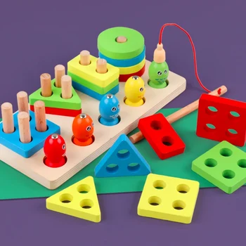 Montessori Žuvų Žaislo Formos, Spalvos Rūšiavimo Lenta Matematikos Žaislai Skaičių Pažinimo Puzzle 2 in 1 Daugiafunkcinis Švietimo Medinės Dėlionės